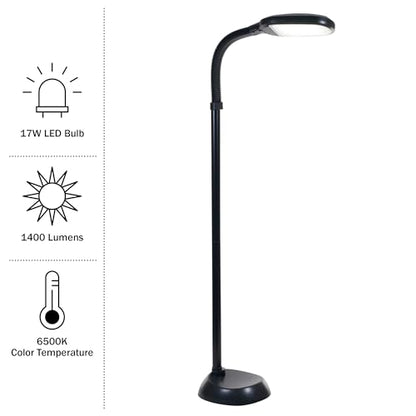 Lavish Home Adjustable LED Floor Lamp with Bendable Neck - Full Spectrum Natural Sunlight LED Lamp for Bedroom and Living Room - Reading, Craft, and Esthetician Light (Black)