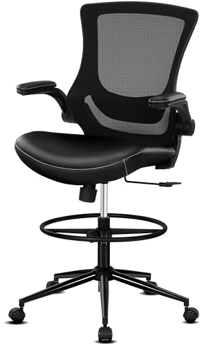 Misolant Tall Office Chair for Standing Desk, Drafting Chair with Footrest Ring, 120°Recline，Adjustable Height，Lumbar Support，High Office Chair for Home - color: Black