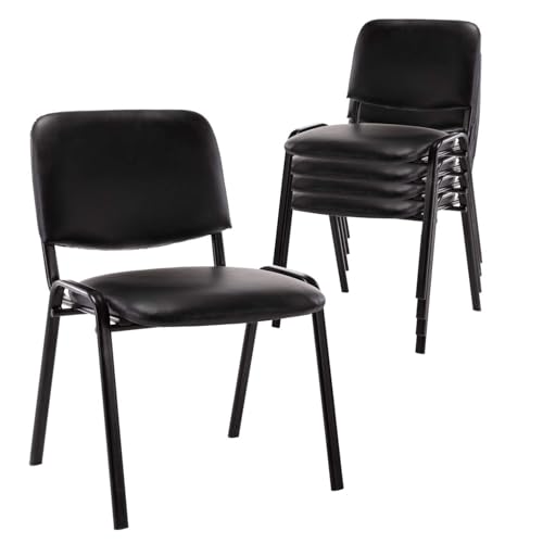 HNY Black Waiting Room Stackable Chairs PU Leather Ergonomic Reception Chairs Set of 5 Conference Desk Guest Chair for Meeting Room, Office, Lobby, Events, Hall - color: Black Pu