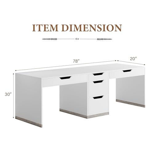 MaverickFurni 78" Two Person Desk with 5 Drawer, Long Desk with File Drawer | Double Desk for 2 People, 2 Person Desk Writing Table for Home Office, Long Computer Desk with Storage, White - color: Farmhouse White