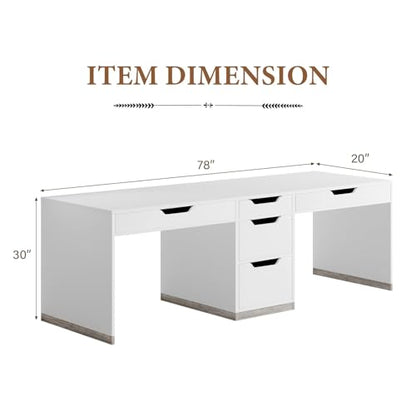 MaverickFurni 78" Two Person Desk with 5 Drawer, Long Desk with File Drawer | Double Desk for 2 People, 2 Person Desk Writing Table for Home Office, Long Computer Desk with Storage, White - color: Farmhouse White