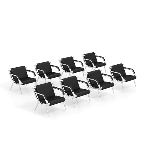 Kinsuite 1-seat Waiting Room Chairs - 8pcs Office Reception Chairs for Salon Barber Bench Airport Bank Hall PU Leather, Black - size: 1-seat*8