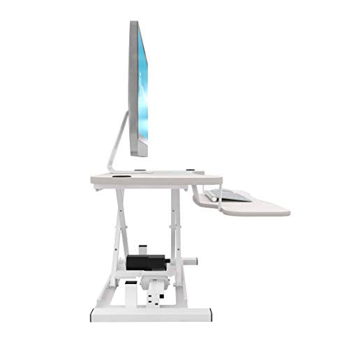 Power Pro Electric Height-Adjustable Desk Riser by VersaTables | USA Manufactured | Standing Desk Converter | Sit to Stand Desktop with Keyboard + Mouse Tray | 36"x 24" | White - color: White