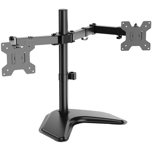 WALI Freestanding Dual Monitor Stand for 13-27 inch Screens, 22 lbs per Arm - color: Black (Steel Free Stand), size: Dual