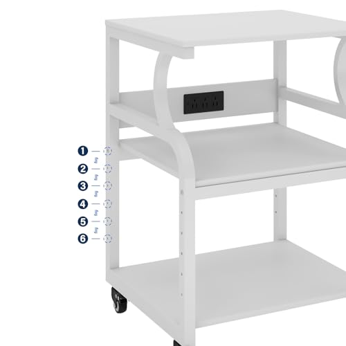 Natwind 3 Tier Large Printer Stand, 24"x20", with Charging Station,White - color: White