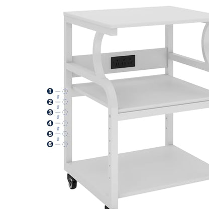 Natwind 3 Tier Large Printer Stand, 24"x20", with Charging Station,White - color: White