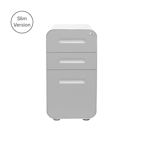 Laura Davidson Furniture Stockpile Slim 3-Drawer Mobile File Cabinet with Lock - Under Desk Metal Filing Cabinet, Legal/Letter File Folders, Wheels & Stationary Feet, Assembled, Light Grey Faceplate - color: Light Grey Faceplate