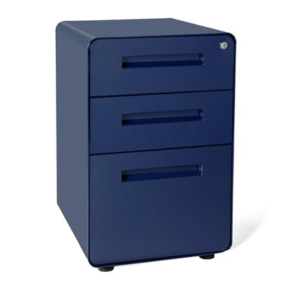 Laura Davidson Furniture Stockpile 3 Drawer File Cabinet with Lock - Under Office Desk Metal Filing Cabinet, Legal/Letter File Folders, Wheels and Stationary Feet, Pre-Assembled, Navy Blue - color: Navy Blue