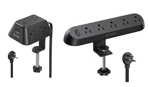 TROND Desk Clamp Power Strip, Surge Protector with 5 AC Outlets, for Home Office Desk Accessories, Black