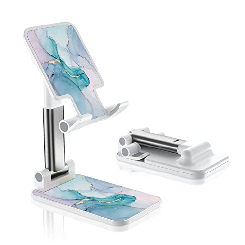 Green Marble Foldable Cell Phone Stand - Adjustable Angle Desk Accessory for iPhone, Samsung, Other Smart Phones - color: Green Marble
