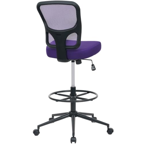 Armless High Back Office Chair, Tall Ergonomic Chair for Standing Desk, Adjustable Height Mesh Computer Chair with Foot Ring & Wheels, Rolling Home Office Chair - color: Purple