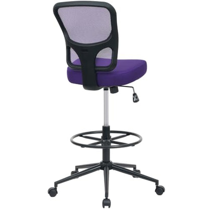 Armless High Back Office Chair, Tall Ergonomic Chair for Standing Desk, Adjustable Height Mesh Computer Chair with Foot Ring & Wheels, Rolling Home Office Chair - color: Purple
