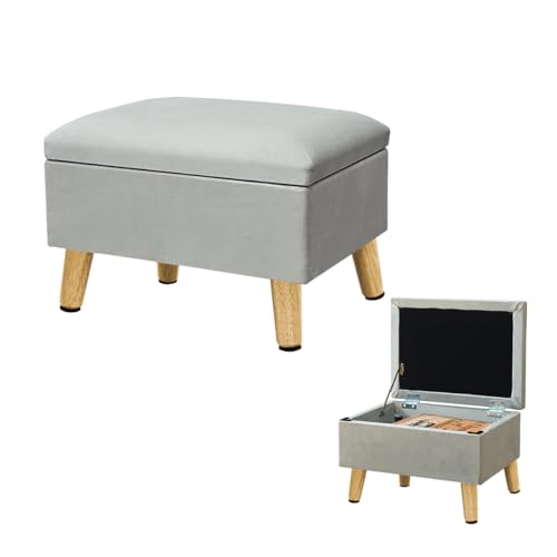 lumizone Small Ottoman with Storage Foot Rest Foot Stool Gray - color: Grey
