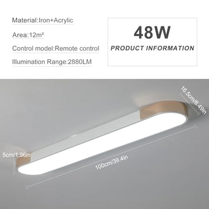 Qcyuui Modern LED Ceiling Light,39.4 Inch Dimmable LED Flush Mount Ceiling Lights,White and Gold Long Ceiling Light Fixture for Office Bedroom Kitchen Hallway (48W/3000-6500K) - color: White and Gold/Dimm/48W/39.4IN/3000-6500K, size: 39.4in