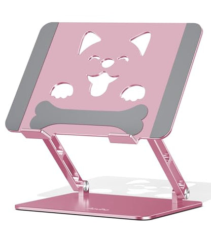 Aoviho Aluminum Laptop Stand for Desk Fit for All 10"-17.3" Laptops, Pink | Height-adjustable Notebook Holder, Ergonomic Computer Riser with Unique Puppy Cooling Vent, for Mac, Dell, Lenovo, HP - color: Rose Gold