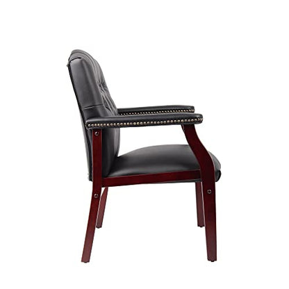Black Leather Office Chairs Set of 6, High Back Ergonomic Executive Guest Chairs for Reception, Multi-Scene Use (Waiting Room, Meeting, Conference, Lobby, Conference, Church) No Wheels with Arm Design - color: 6 Unit
