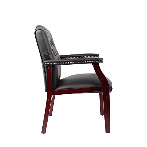 Black Leather Office Chairs Set of 6, High Back Ergonomic Executive Guest Chairs for Reception, Multi-Scene Use (Waiting Room, Meeting, Conference, Lobby, Conference, Church) No Wheels with Arm Design - color: 6 Unit