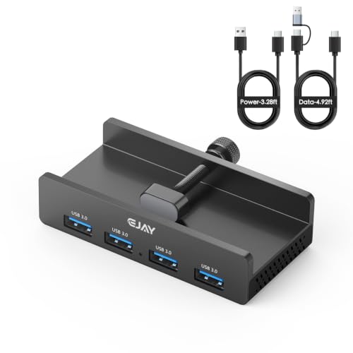 EJAY Aluminum 4-Port USB-A Hub 5Gbps for Laptop & Desktop - color: Black