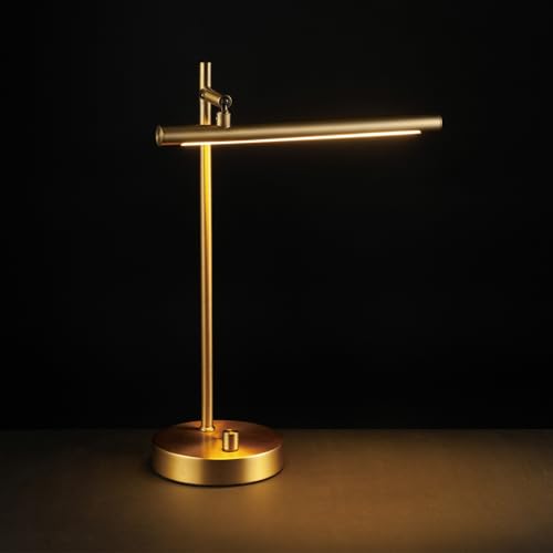 Globe Electric 52889 West 15" LED Integrated Desk Lamp, Matte Brass, 200 Lumens, Dimmer Rotary Switch - color: West, size: 15 inch