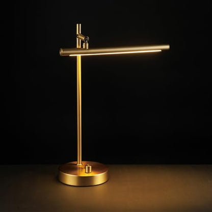 Globe Electric 52889 West 15" LED Integrated Desk Lamp, Matte Brass, 200 Lumens, Dimmer Rotary Switch - color: West, size: 15 inch