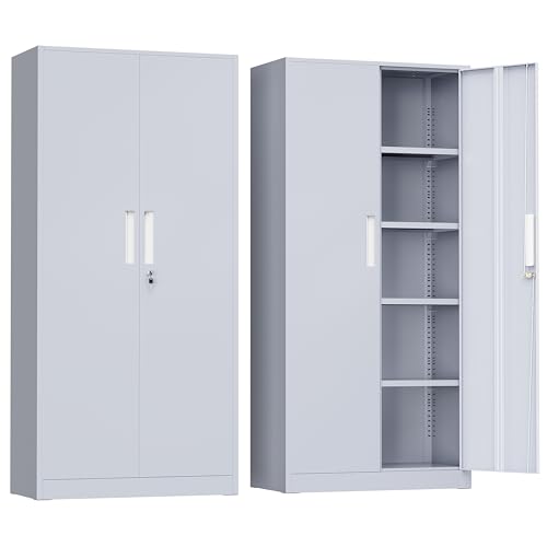 Greenvelly Metal Storage Cabinet, 72" Tall Locking Steel Storage Cabinet with 2 Doors and 4 Adjustable Shelves, Metal File Cabinet for Home Office, Garage, Warehouse, Classroom(Dark Grey) - color: Dark Grey, size: 72 Inch
