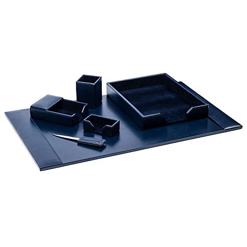 DACASSO Bonded Leather Desk Set - Luxury Leather Desk Pad & Desk Organization Essentials (Navy Blue, 6 Piece) - color: Navy Blue, style: 6 Piece