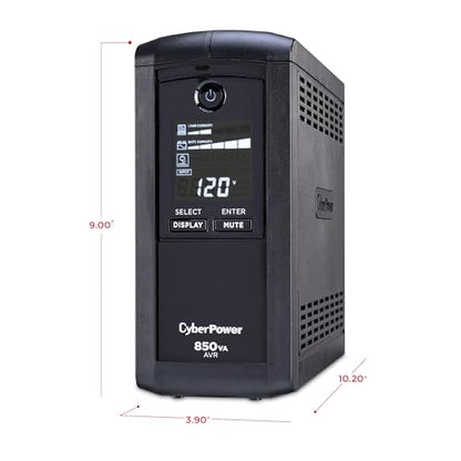 CyberPower CP850AVRLCD Intelligent LCD UPS Battery Backup | Surge Protector, 850VA/510W, 9 Outlets, AVR, Mini-Tower - size: 850VA