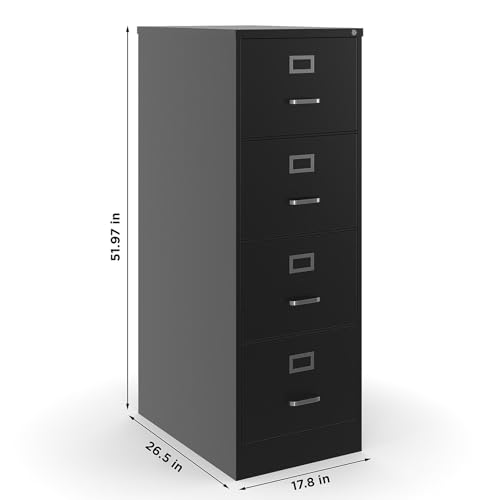 Staples Commercial 4-Drawer Vertical File Cabinet, Locking, Letter, Black, 22-inch D (22337D) - color: Black