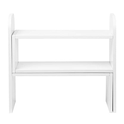 Desktop Adjustable Natural Wood Book Shelf Organizer Office Storage Rack Display Stand Caddy Set Expandable Desk Organizer (White) - color: White
