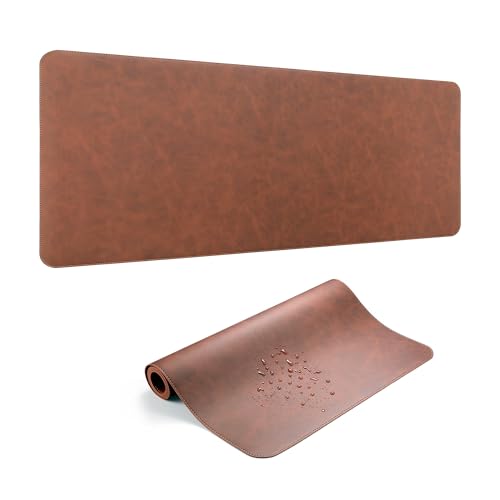 Leather Desk Pad Protector, Office Desk Mat, Large Laptop Mouse Pad, PU Non-Slip Desk Blotter, Waterproof Writing Pad, Computer Keyboard Mat for Desktop 39.4 x 17 inch (Brown)
