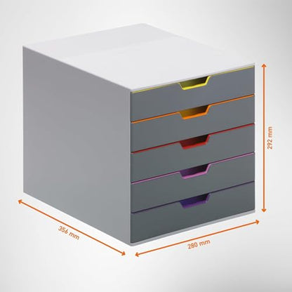 Durable Varicolor Drawer Organizer, 5 Color Coded Drawers, Gray - style: 5-Drawer