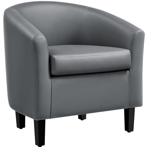 Yaheetech Accent Chairs, Faux Leather Barrel Armchairs, Gray - color: Grey, size: 25.5"D x 27.5"W x 28"H