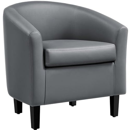 Yaheetech Accent Chairs, Faux Leather Barrel Armchairs, Gray - color: Grey, size: 25.5"D x 27.5"W x 28"H