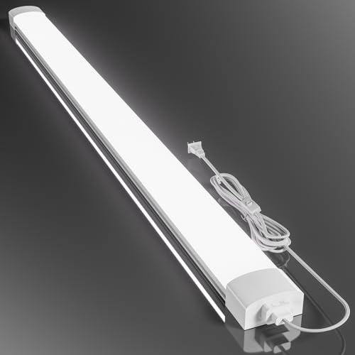 Airand LED Ceiling Light Fixture with Plug, 5FT Triproof LED Tube Lights 45W Linkable Closet Light for Workbench Kitchen Basement Garage Corridor Bathroom Office Overhead Lighting with Plug in Cord - size: 5FT-1PCS