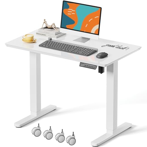 JOY worker Electric Glass Standing Desk, 35" Small Drafting Table on Wheels - color: White Glass, size: 35" * 20"