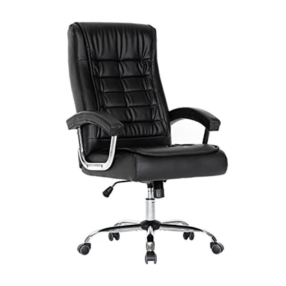 Executive Office Chair Adjustable Leather Chair, High Back Swivel Office Desk Chair with Padded, Armrest 350lbs Load-Bearing Spring Seat Computer Desk Chair for Home Office, Black - color: Black