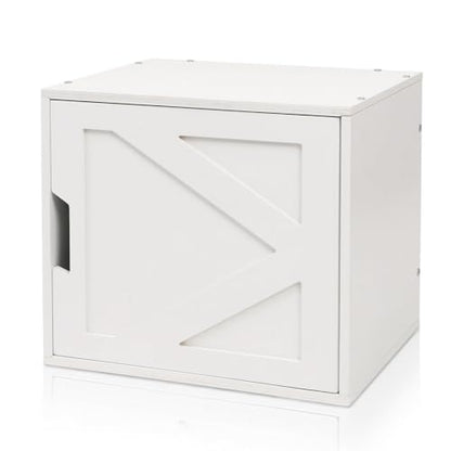 Fasmov Stackable Cube Storage Organizer, Multifunctional Wood Cubby Bookshelf with Door, Easy Assembly DIY Storage Bin, Durable Classic Storage Unit for Bedroom Living Room Office, White