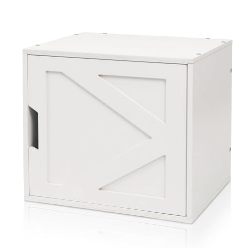 Fasmov Stackable Cube Storage Organizer, Multifunctional Wood Cubby Bookshelf with Door, Easy Assembly DIY Storage Bin, Durable Classic Storage Unit for Bedroom Living Room Office, White