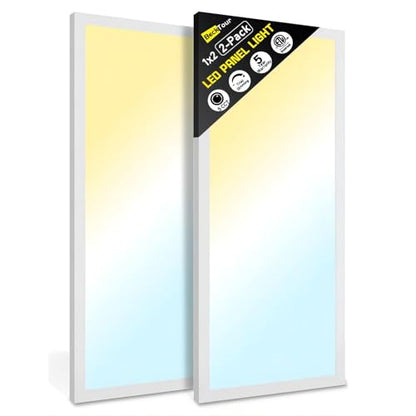 1x2 LED Flat Panel Light Surface Mount 2-Pack, Flush Mount Ceiling Light 24W 2880LM, 5CCT 3000K/3800K/4500K/5200K/6000K, Dimmable Panel Lights - color: White, size: 1Ft. x 2Ft. (2-PACK)