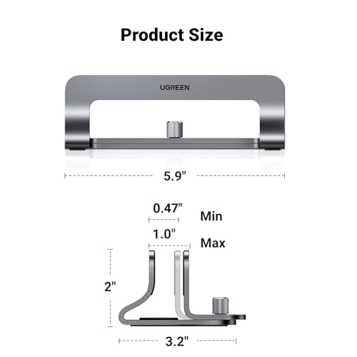 UGREEN Vertical Laptop Stand Holder for Desk Compatible with MacBook Pro, MacBook Air Stand Vertical Aluminum Adjustable for Up to 17.3 Inch Gaming Laptop, Gray - color: Silver Gray