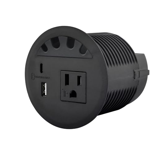 Recessed Power Grommet, with 33W Fast Charging USB-A+C, with 1 AC Power Outlet and 4.5FT Extension Cord Recessed Power Outlet for Conference Rooms, Office Tables, Furniture (black2) - color: black2