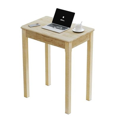 Solid Wood Desk with Drawers - 24 x 16 Inch Simple Narrow Desks, Rubber Wood Study Table, Small Writing Desk for Small Spaces|Bedroom - Natural Boho Desks - color: Natural, size: 23.6 in W x 15.7 in D