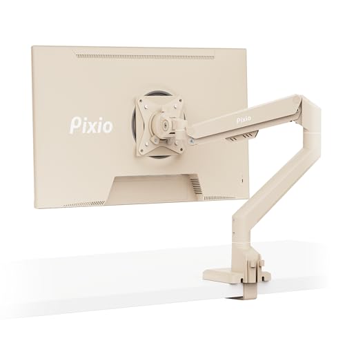 Pixio PS1S Wave Beige Single Monitor Arm Stand Desk Mount - Fits up to 32 inches Monitors and up to 19.8lbs. VESA Compatibility and Integrated Cable Management - color: Beige, size: Single