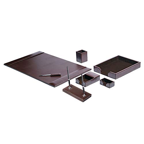 Dacasso Bonded Set Luxury Leather Desk Pad & Desk Organization Essentials, 7 Piece, Dark Brown - color: Dark Brown, style: 7 Piece