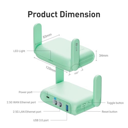 GL.iNet GL-MT3600BE Beryl 7 Dual-Band Wi-Fi 7 Travel Router | Dual-Band Wi-Fi 7 688 plus 2882 Mbps, Dual 2.5G ports, USB 3.0, WireGuard 1100 Mbps, OpenWrt 21.02, WPA3, AdGuard Home, 205g