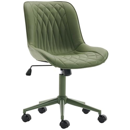 YOUNIKE Faux Leather Office Desk Chair Comfy Vanity Chair Armless Green | Ergonomic Upholstered Rocking Back, Swivel with Wheels, Height Adjustable, Modern Task Chair For Computer Sewing Drafting - color: All Green