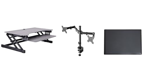 Rocelco 37.5" Height Adjustable Standing Desk Converter with Dual Monitor Mount and Anti Fatigue Mat -Slide Out Retractable Keyboard Tray -Sit Stand Tabletop Riser Workstation -Gray (R DADRG-DM2-MAF) - color: Gray, size: 37.5", style: Riser+Dual Mount+Flo