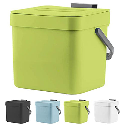 LALASTAR 1.8 Gallon Hanging Trash Can, Green, Plastic, Compost Bin Indoor Kitchen Sealed, Small Trash Can with Lid, Mountable - color: Green
