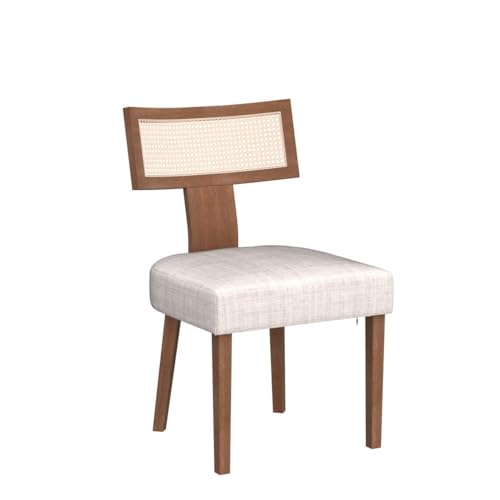 HNY Mid Century Modern Rattan Dining Chairs Set of 2, Linen Upholstered Kitchen & Dining Room Chairs with Ergonomic Curved Back, Solid Wood Frame, Farmhouse Accent Chairs for Home, Apartment, Beige - color: Beige Rattan