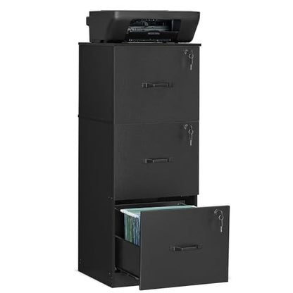 VASAGLE 3 Drawer File Cabinet with Locks, for A4, Letter Sized Documents - color: Ink Black, size: 3 Drawers
